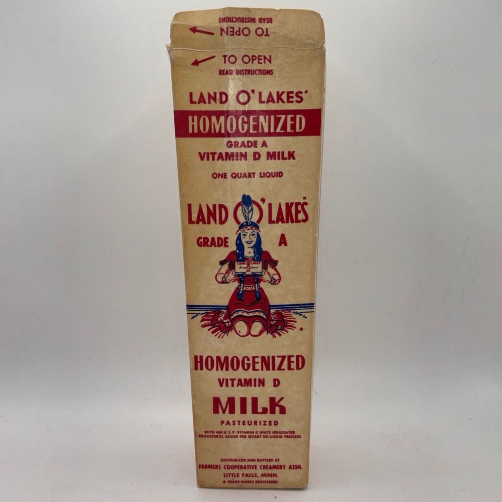 Vintage Land O' Lakes‎ Milk Carton One Quart Waxed Paper Maiden Logo Minnesota